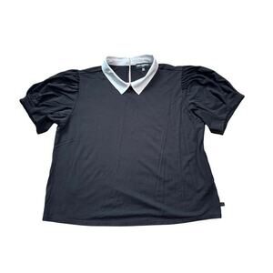 Karl Lagerfeld Women's Blouse Relaxed Polo, Size XL; Black & White; stretchy